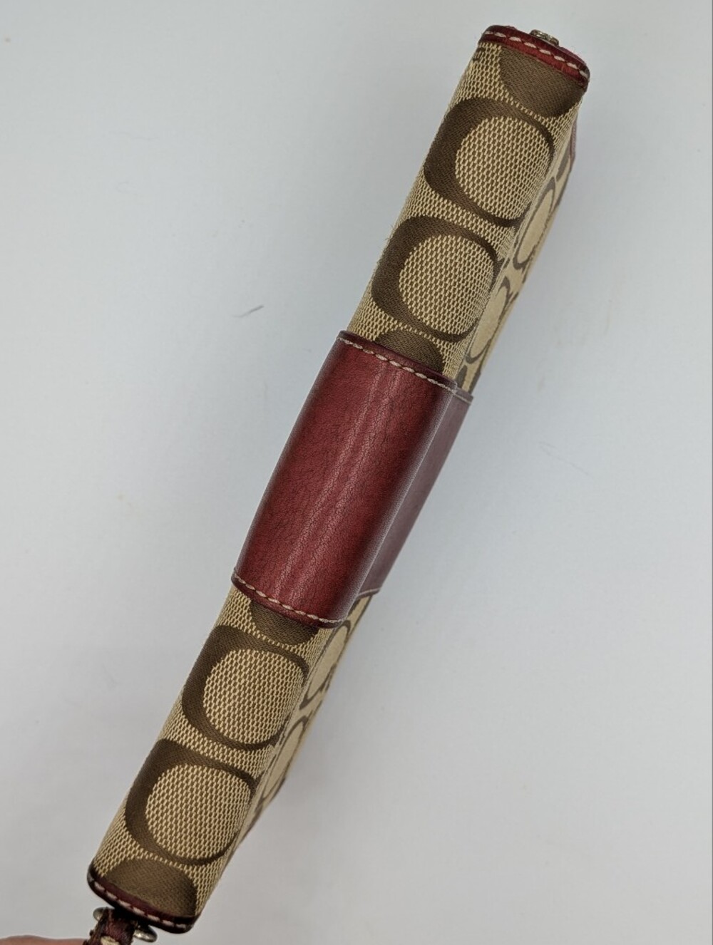 Coach Signature Canvas & Leather Wallet Burgundy Leather Zip Around Continental - Picture 7 of 16